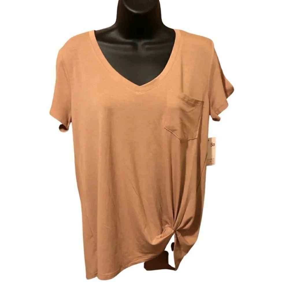 SO V-Neck Pocket Tee shirt - Tan Size small